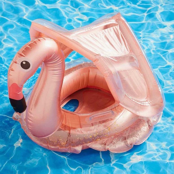 Glitter! Metallic Pink Rose Gold Flamingo Baby Float Canopy Sun SPF Pool Beach - Picture 2 of 2